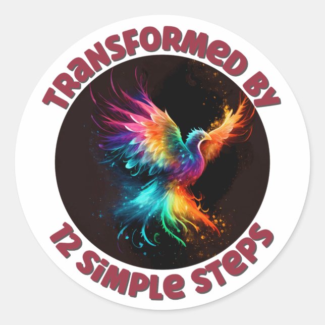 Sticker Rond Transformé par 12 étapes simples - AA, NA, Al-Anon (Devant)