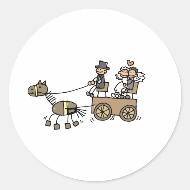 Sticker Rond Transport De Cheval Dessiné Pour Mariages (Devant)