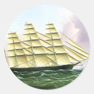 Sticker Rond Transport vintage Antique Clipper Ship at Sea