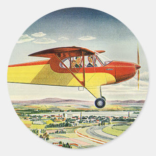 Sticker Rond Transport vintage Avion au-dessus des champs agric