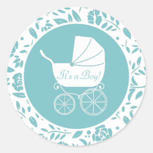 Sticker Rond Transport vintage Baby shower Cute Blue Boy