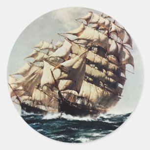 Sticker Rond Transport vintage, Clipper Ships in Rough Seas