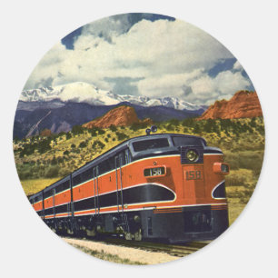 Sticker Rond Transport vintage dans l'Ouest américain, train 15