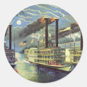 Sticker Rond Transport vintage et bateaux de voyage Bateaux à v