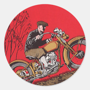 Sticker Rond Transport Vintage, Motocycliste Antique