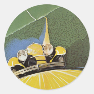 Sticker Rond Transport vintage, phares depuis une voiture