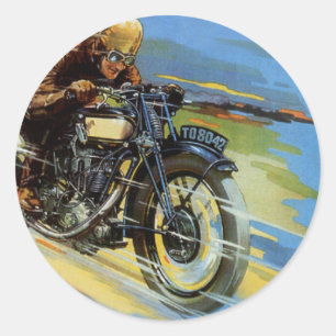 Sticker Rond Transport Vintage voyage, Moto de course