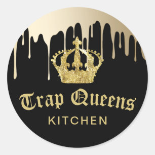 Sticker Rond Trap Queens Cuisine moderne Black & Gold Restauran
