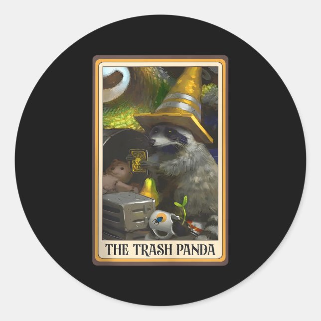 Sticker Rond Trash Panda Tarot Card Racoon Raccoon Trash Ea (Devant)