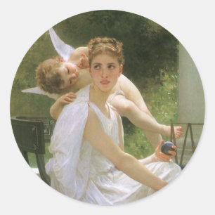 Sticker Rond Travail interrompu par Bouguereau, Angel Portrait