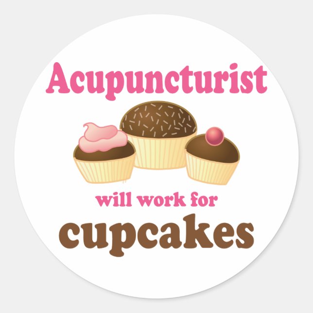 Sticker Rond Travail Pour Cupcakes Acupuncturist Cadeau (Devant)