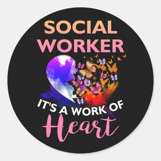 Sticker Rond Travail social de la Fleur du Coeur Papillon Socia (Devant)