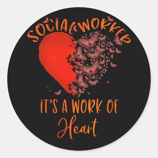 Sticker Rond Travail social du papillon cardiaque (Devant)