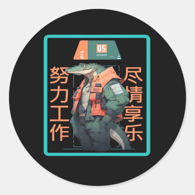 Sticker Rond Travailler dur Jouer si dur Crocodile (Devant)