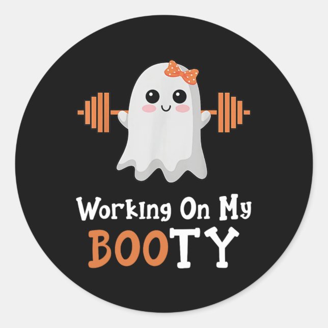 Sticker Rond Travailler Mon Gros Boo-Ty Funny Halloween Gym Gho (Devant)