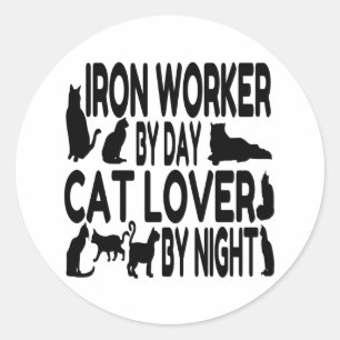 Sticker Rond Travailleur Amoureux des chats en fer