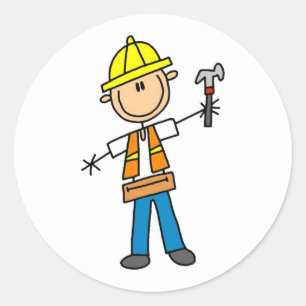 Sticker Rond Travailleur de construction avec sticleur marteau