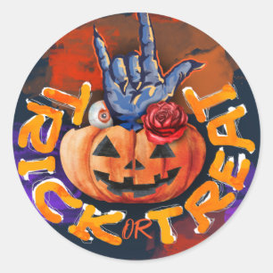 Sticker Rond Treak ou Treat Scary Halloween