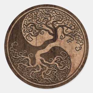Sticker Rond Tree of Life Yin Yang with Wood Grain Effet