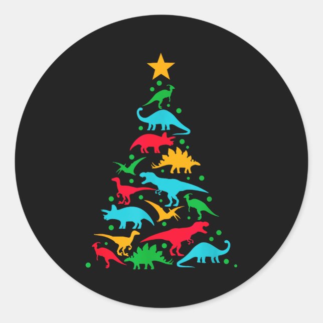 Sticker Rond Tree Rex Dinosaur Dino Tree Christmas Tree Funny  (Devant)