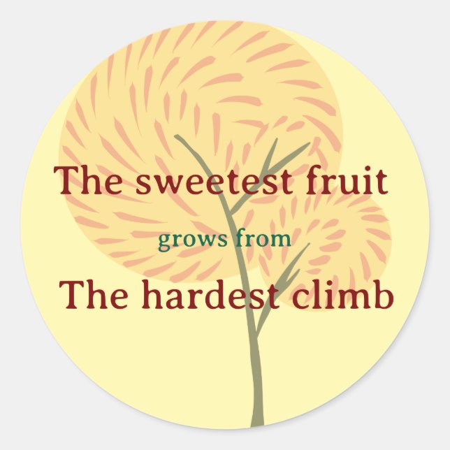 Sticker Rond Tree with fire-like flowers and inspiration quote (Devant)