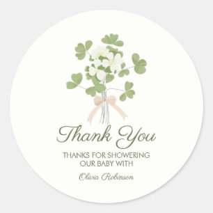 Sticker Rond Trèfle Chanceux Moderne Chic avec Ruban Baby Showe