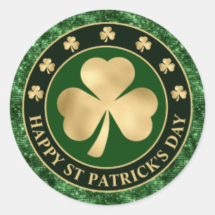 Sticker Rond Trèfle de Shamrock vert et or Saint Patrick