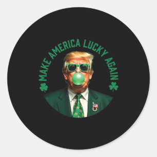 Sticker Rond Trèfle de Trump, refaire l'Amérique chanceuse enco
