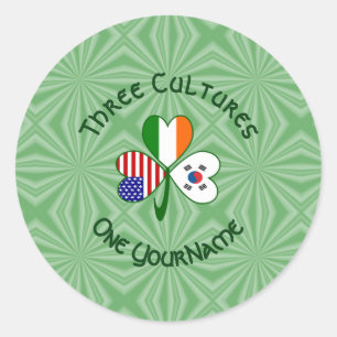 Sticker Rond Trèfle S. Corée Irlande États-Unis Drapeaux Person