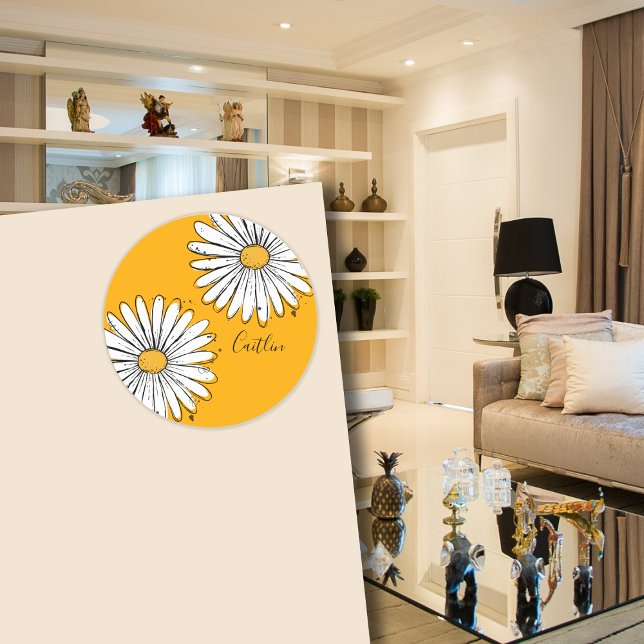 Sticker Rond Trending Daisy Orange Inky Art (Créateur téléchargé)