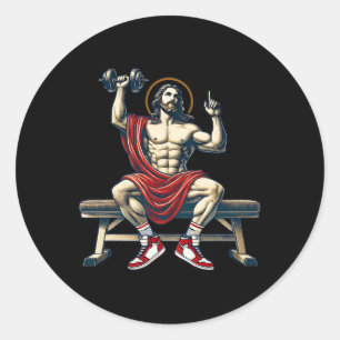Sticker Rond Trendy Lord Jesus Bodybuilding Workout Jesus Lifti