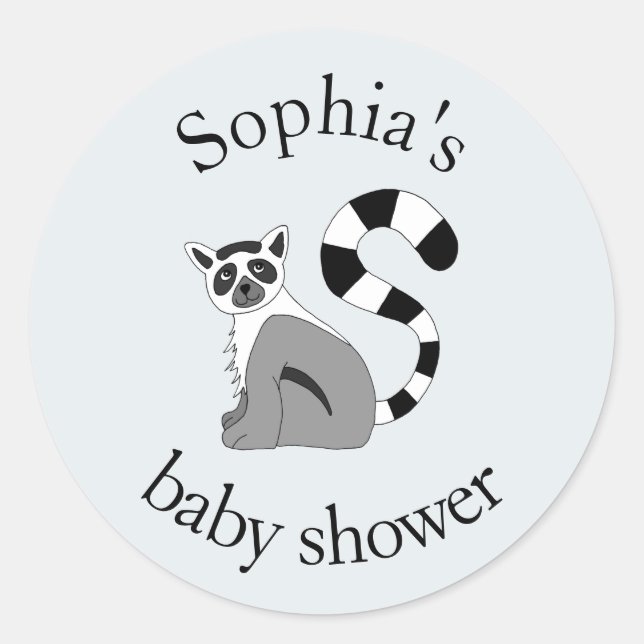 Sticker Rond Trendy Neutral Jungle Lemur & Nom Baby shower (Devant)