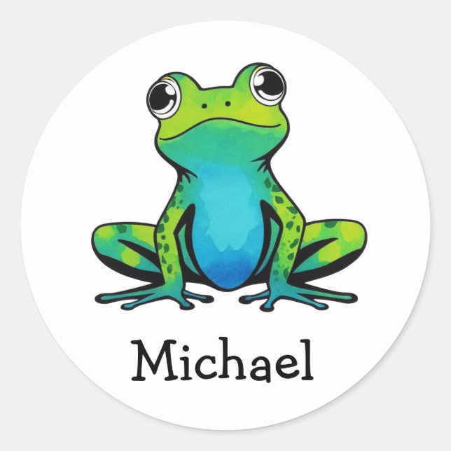 Sticker Rond Trendy Personnalisé Cute Happy Green Frog (Devant)