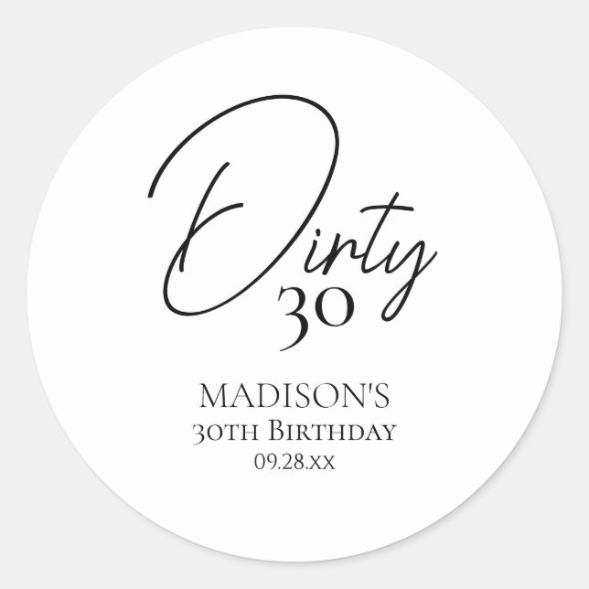 Sticker Rond Trente-trente-troisième anniversaire noir et blanc (Devant)