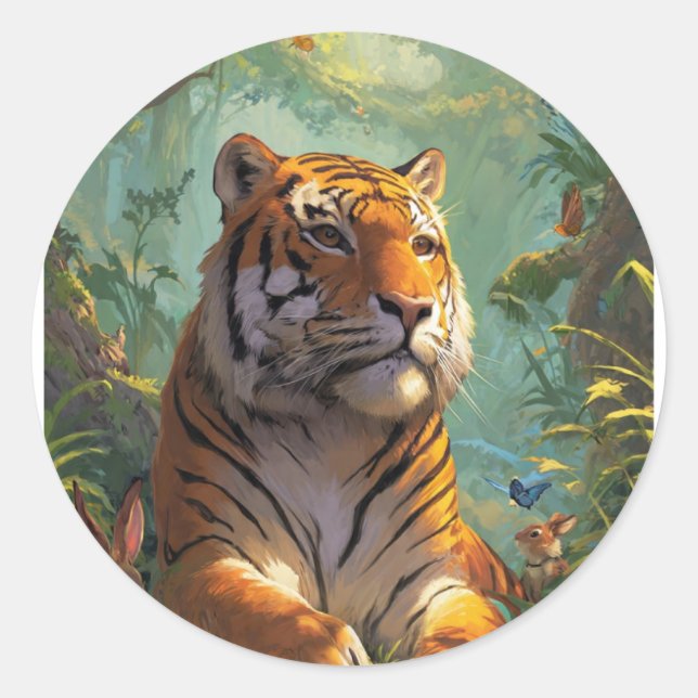 Sticker Rond très beau design de tigre 🐯 sur (Devant)