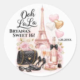 Sticker Rond Très Chic dans la ville Fête Pink Paris Sweet 16