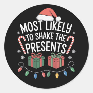 Sticker Rond Très Probable De Secouer Les Présents Noël De Fami