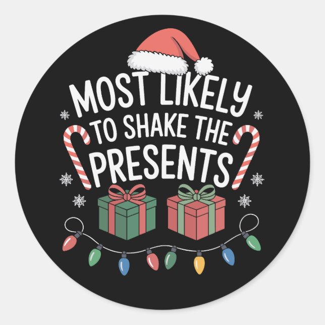 Sticker Rond Très Probable De Secouer Les Présents Noël De Fami (Devant)