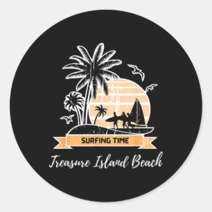 Sticker Rond Trésor Île Vintage Plage Amant Palmiers Sur