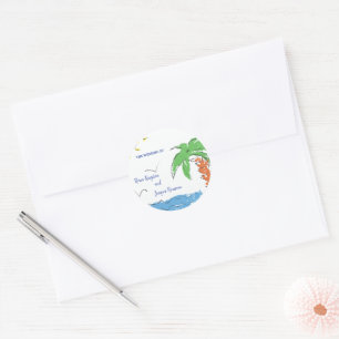 Sticker Rond Trésor personnalisé plage avec palmier 