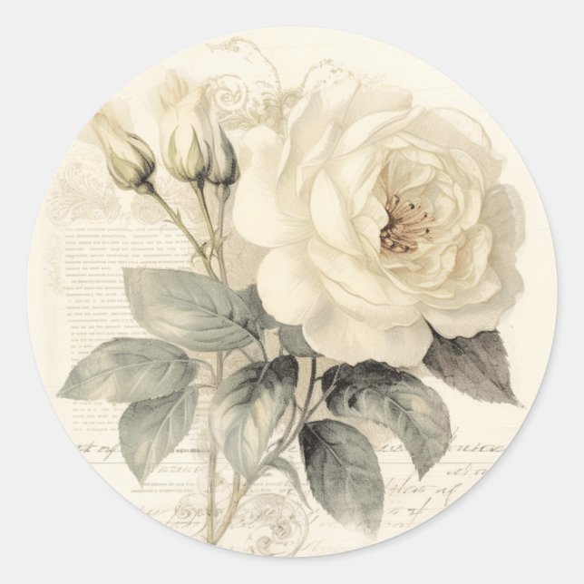Sticker Rond Trésors antiques, Crème Shabby Chic (Devant)