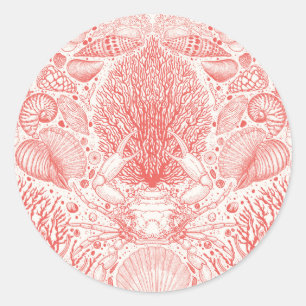 Sticker Rond Trésors de plage en rouge corail