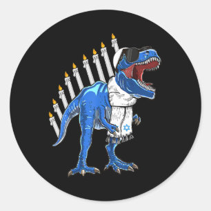 Sticker Rond Trex Dinosaur Menorah Hanoukka Chanukah Jewish Boy