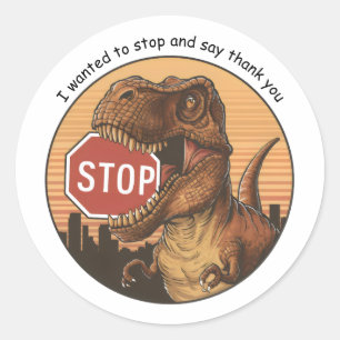 Sticker Rond trex mordant sur le panneau stop