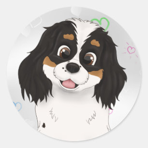 Sticker Rond Tri Coloré Cavalier King Charles Spaniel