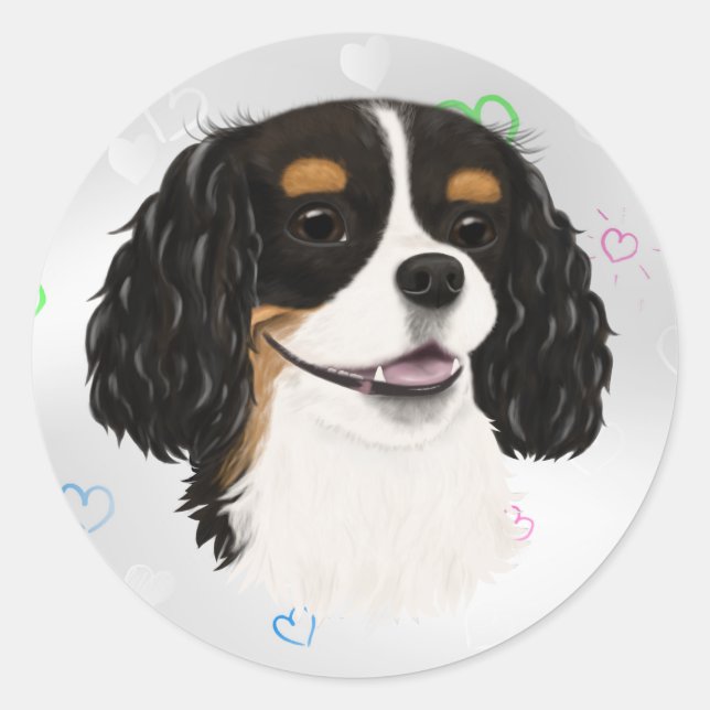 Sticker Rond Tri-Coloré Cavalier King Charles Spaniel (Devant)