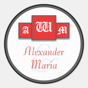 Sticker Rond Tri-Monogramme Rouge Stickers/Sceau de mariage mod