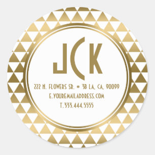 Sticker Rond Triangles géométriques blanc et or moderne Motif