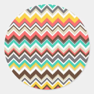 Sticker Rond Tribal coloré Aztec Chevron ZigZag rayures