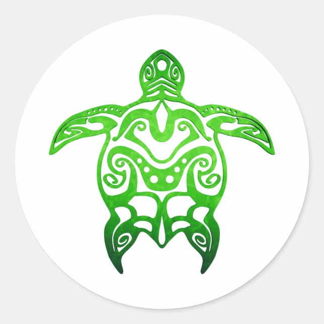 Sticker Rond Tribal de la tortue verte (Devant)